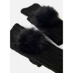 Mint Velvet Black Faux Fur Pom Pom Hand Warmers